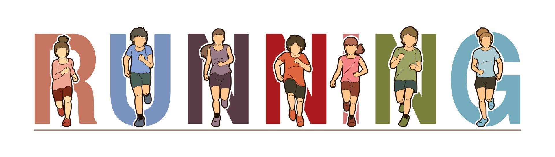 Children Running Together with Text Running vector