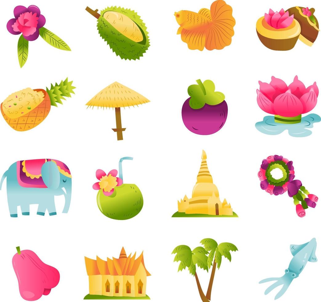 Super Cute Thailand Culture Icons Set vector