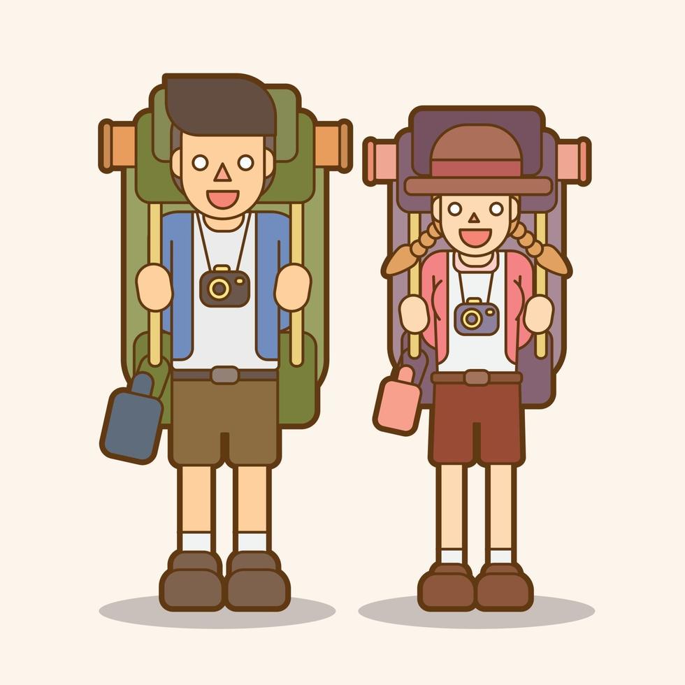 Cartoon Couple Carrying Backpacks vector