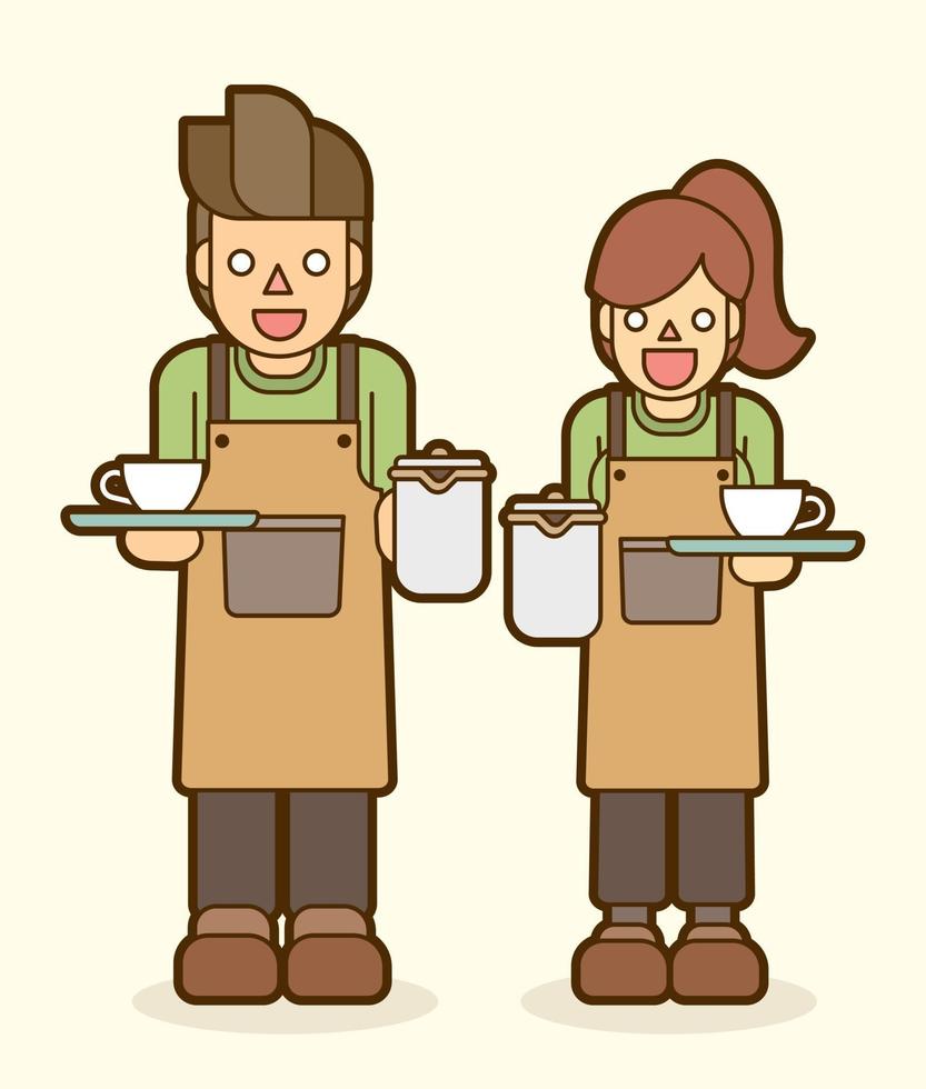 Cartoon Coffee Server Barista Couple vector