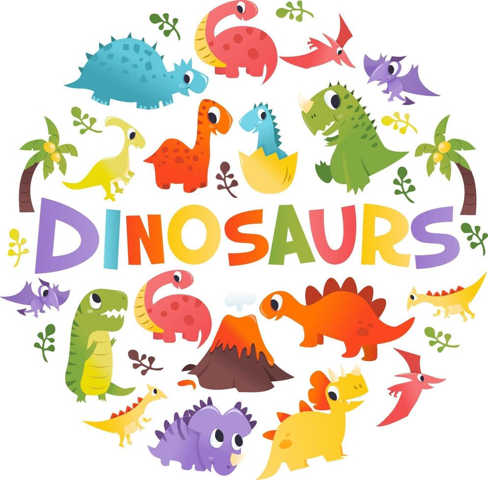 super lindos dinosaurios de dibujos animados decoraciones redondas vector