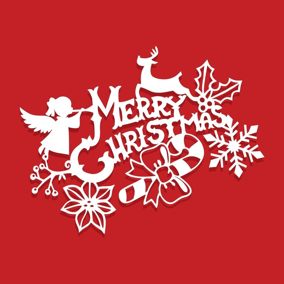 Vintage Playbill Merry Christmas Decorations Paper Cut vector