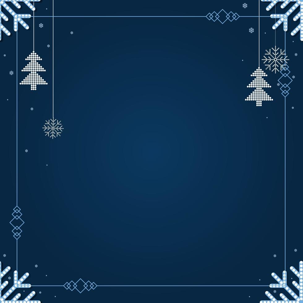 Navidad cayendo copo de nieve y adornos aislados sobre fondo azul clásico. vector