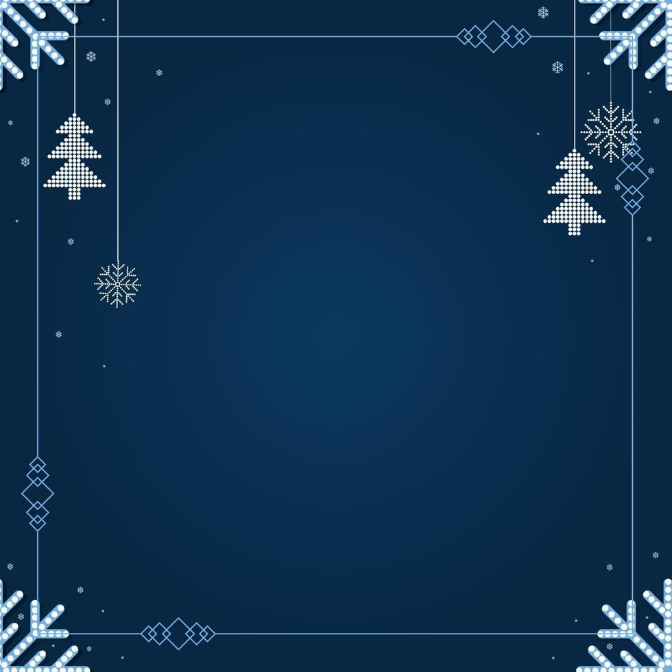 Christmas falling snowflake and ornaments isolated on classic blue background. vector