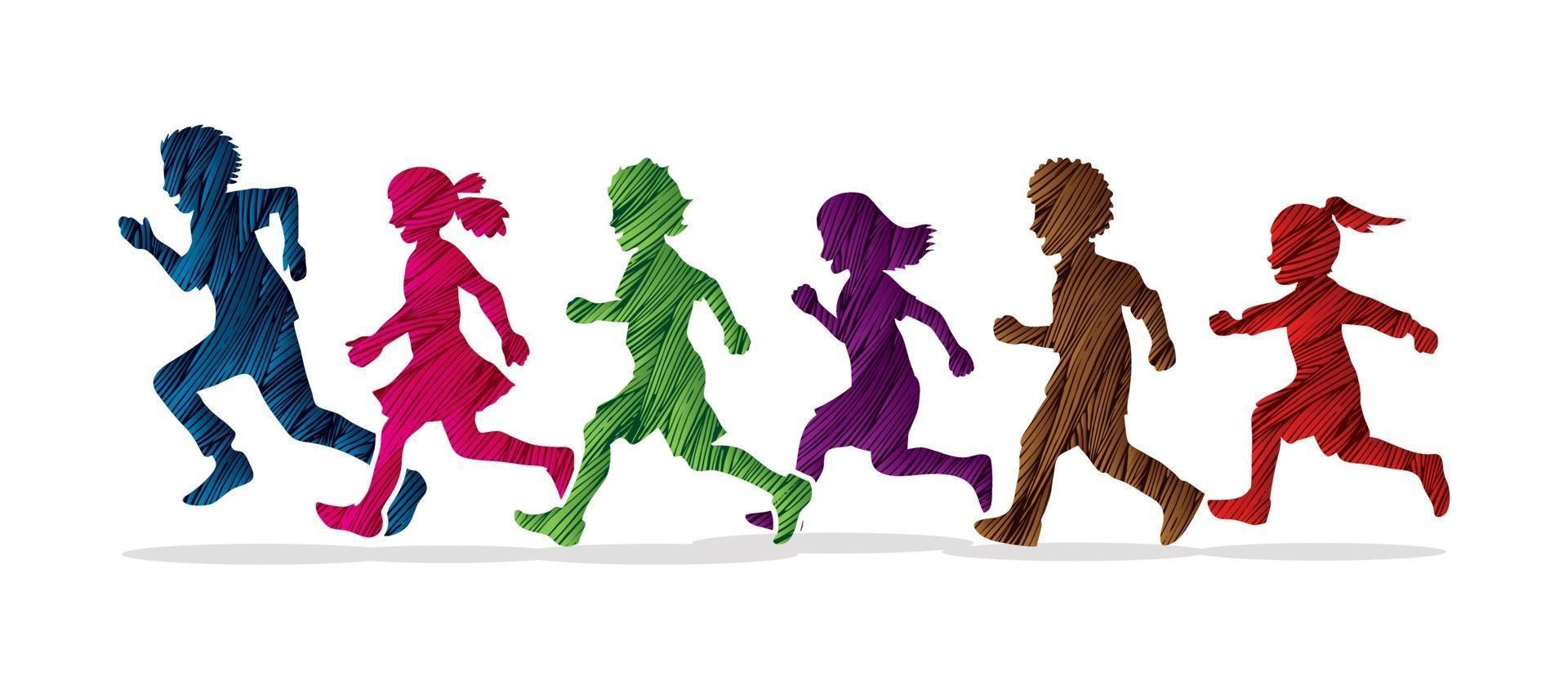 Children Running and Playing Together vector