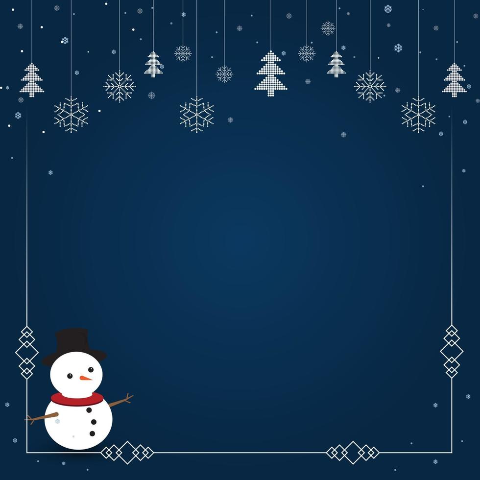 Navidad cayendo copo de nieve y adornos aislados sobre fondo azul clásico. vector