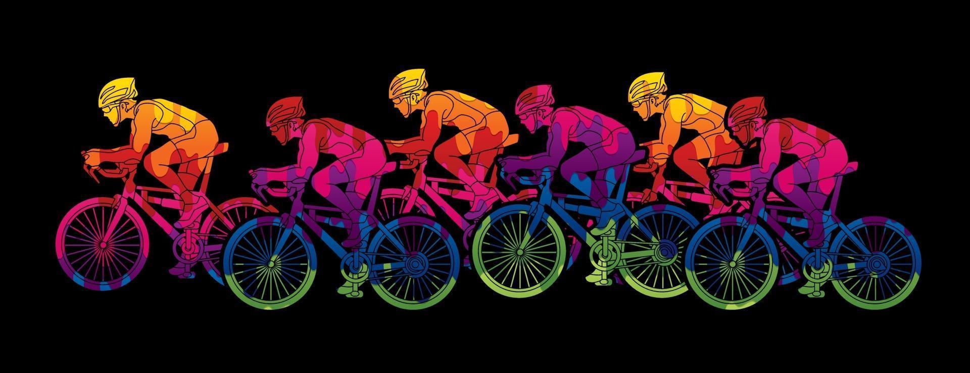 Grupo de diseño de montar en bicicleta con pincel grunge colorido vector