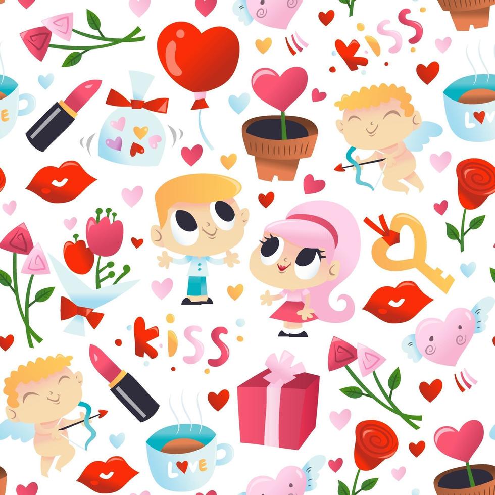 Super Cute Valentine's Day Seamless Pattern Background vector