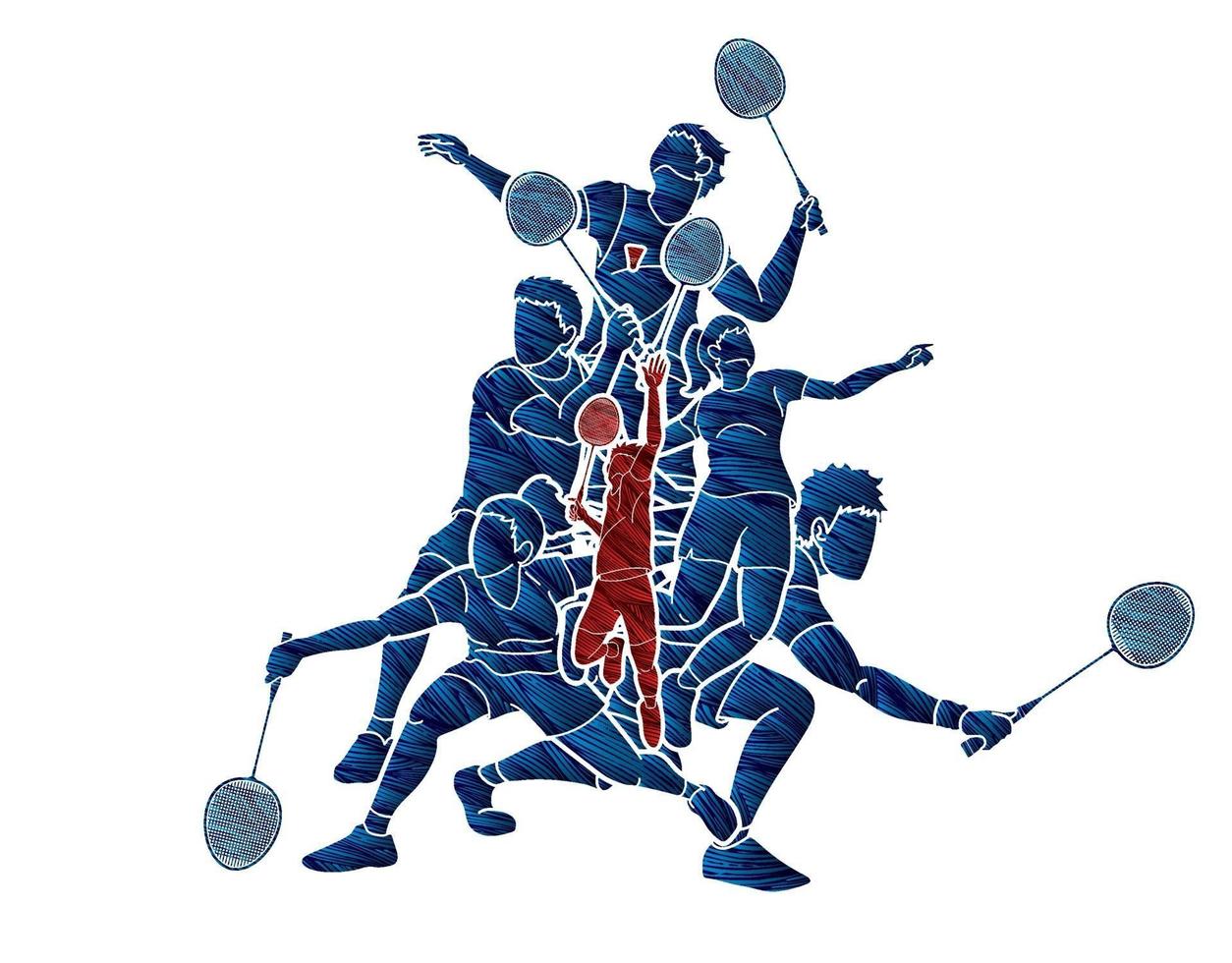 Grupo de acción de jugadores de bádminton. vector