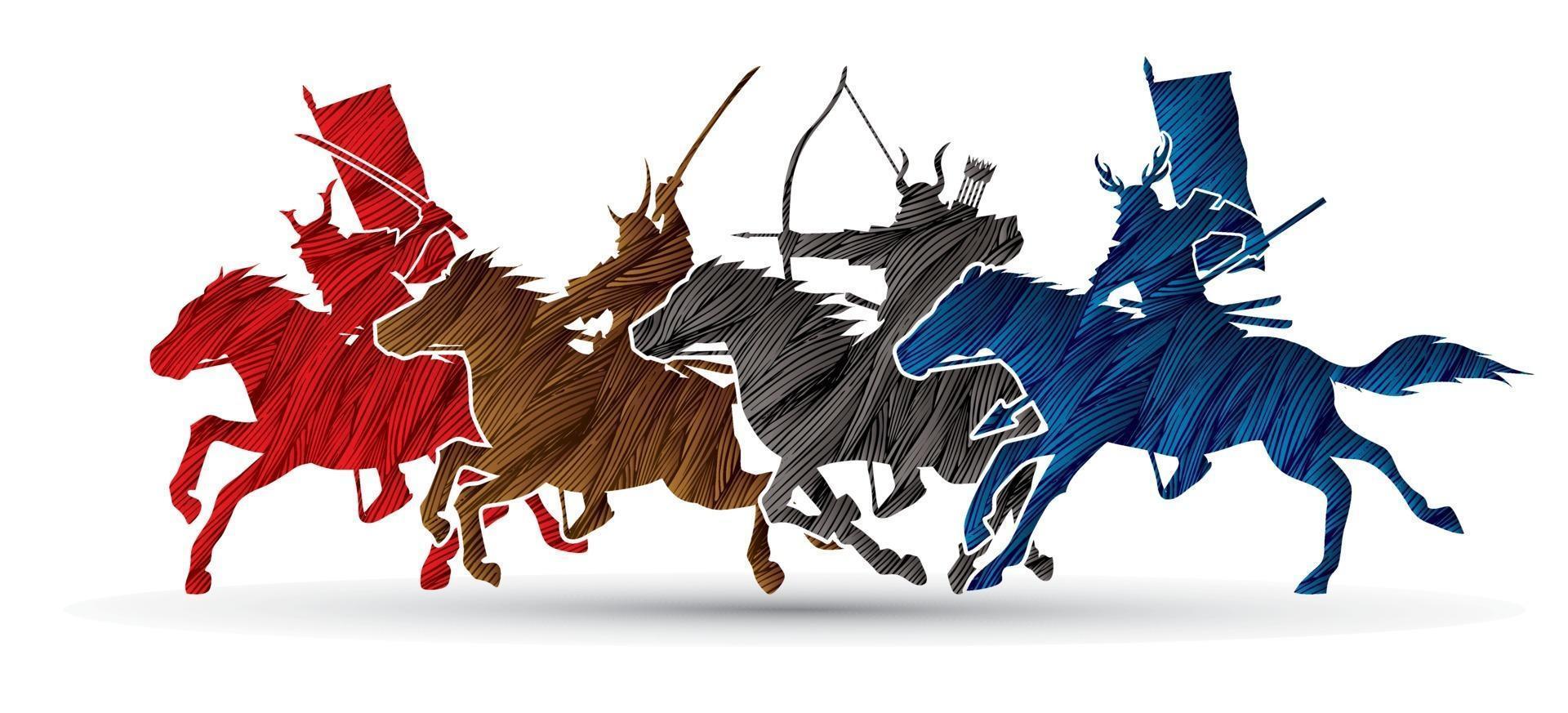 guerreros samurai a caballo vector