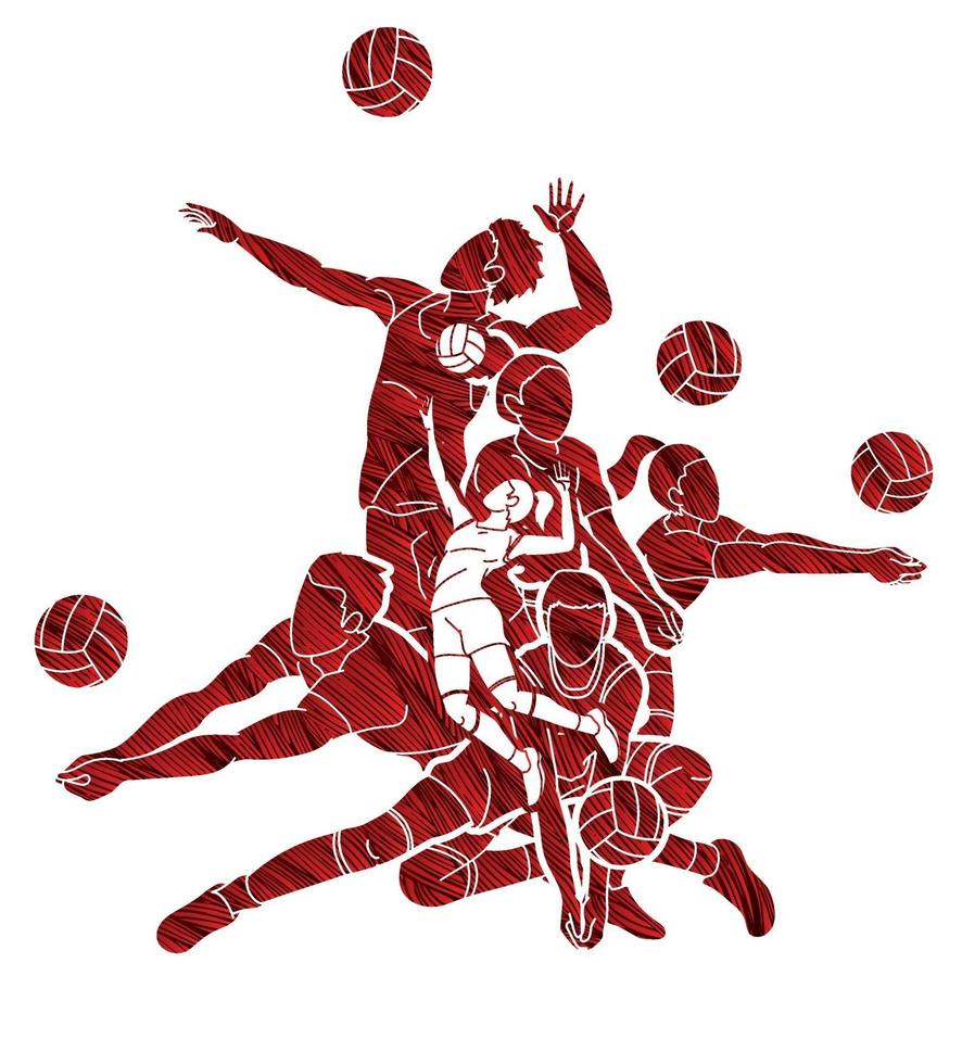 jugadores de voleibol masculino y femenino vector