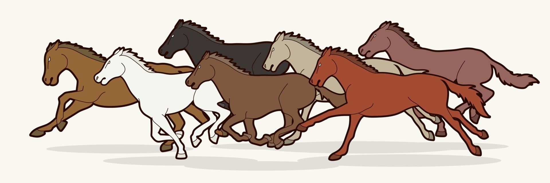 siete caballos corriendo vector