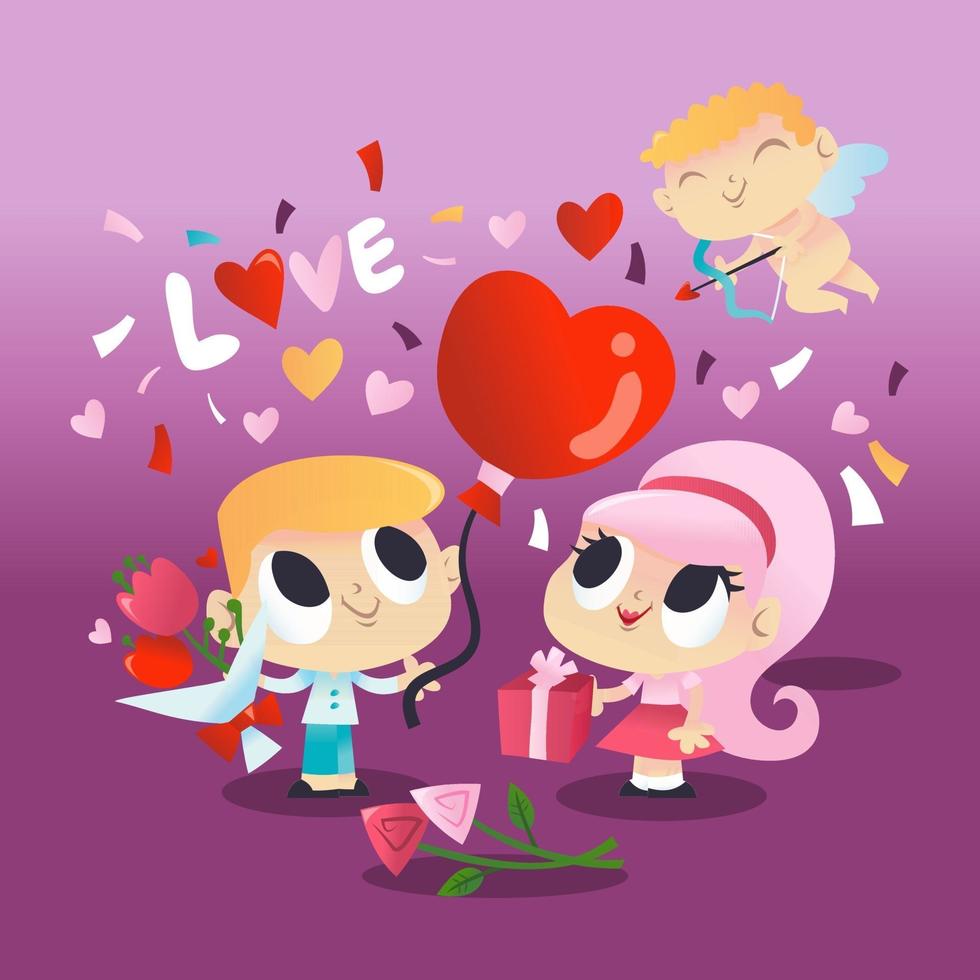 super linda pareja de san valentín con cupido vector