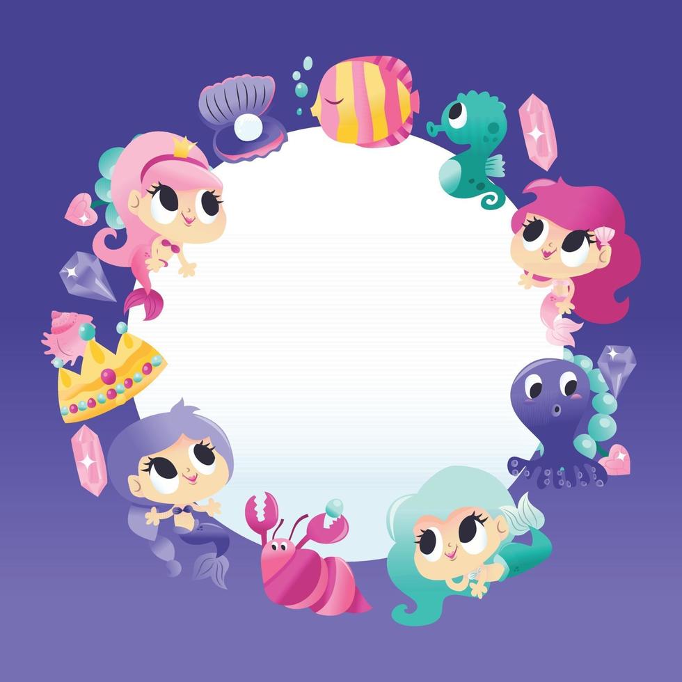 Super Cute Mermaids Sea Creatures Copy Space Background vector