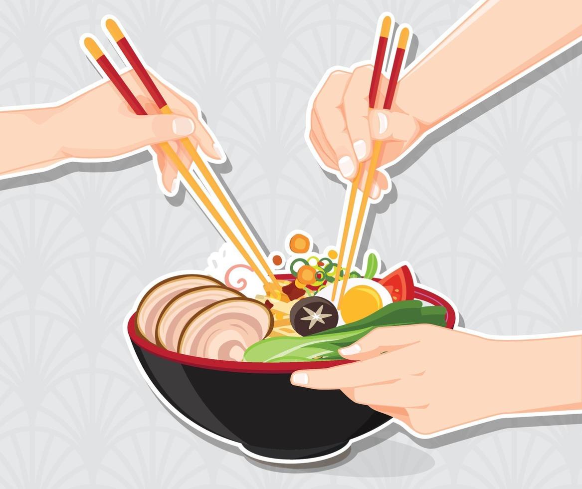 Japanese ramen noodle bowl design vector