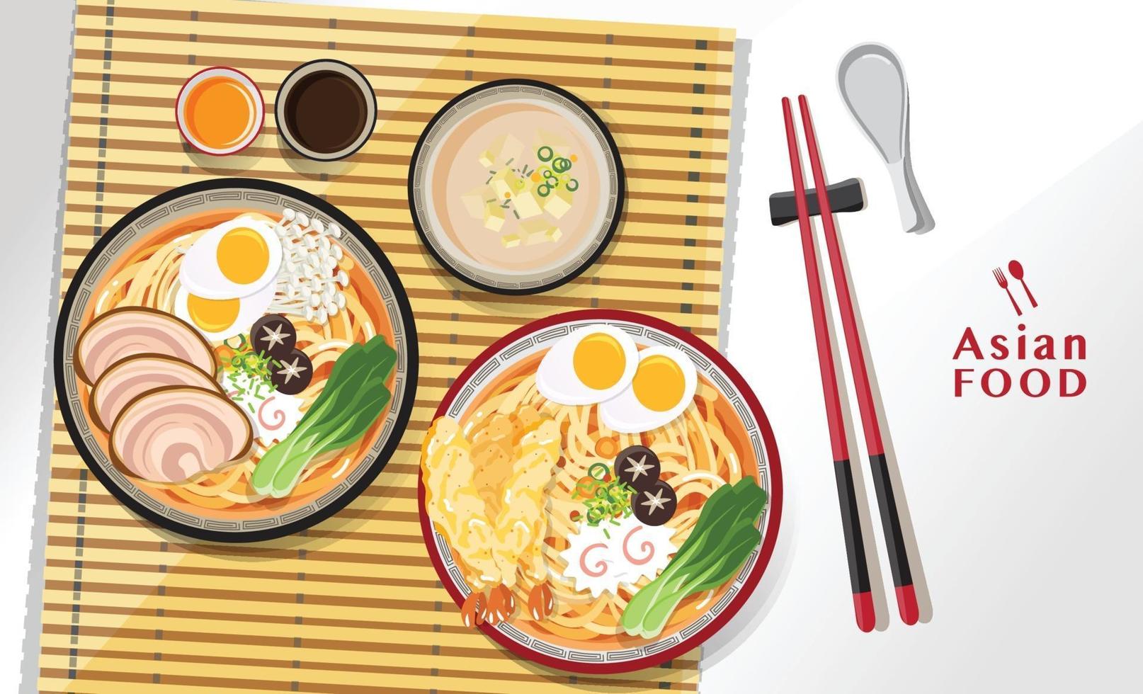 Japanese ramen noodle dish asian food design vector