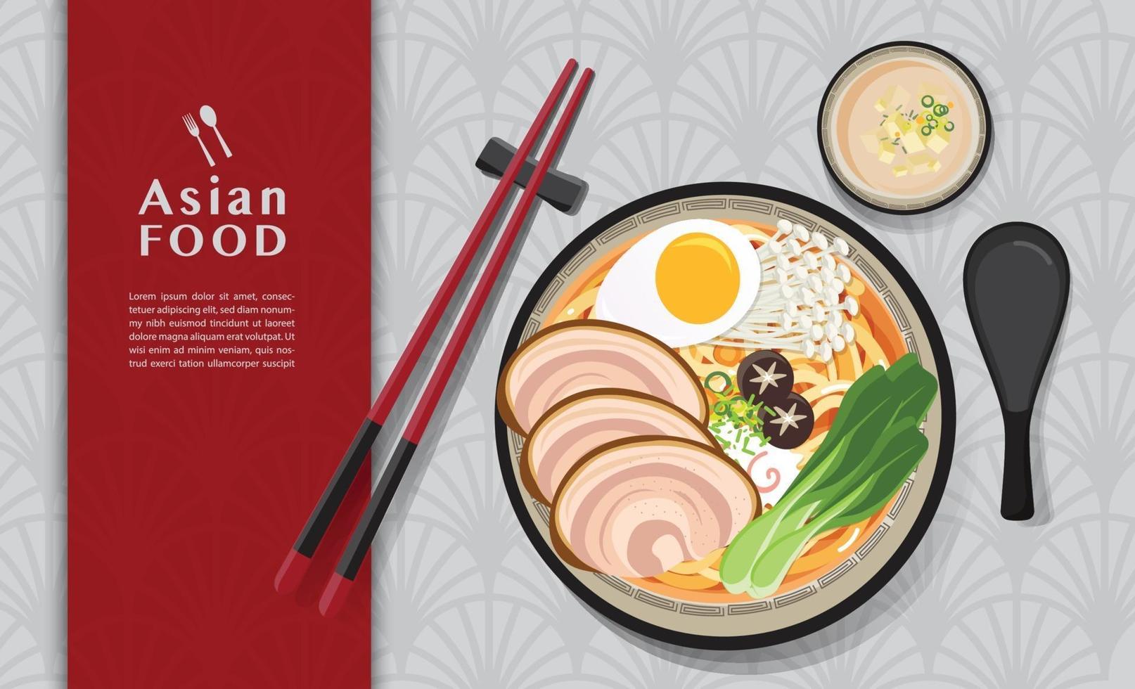 diseño de comida asiática de fideos ramen japonés vector