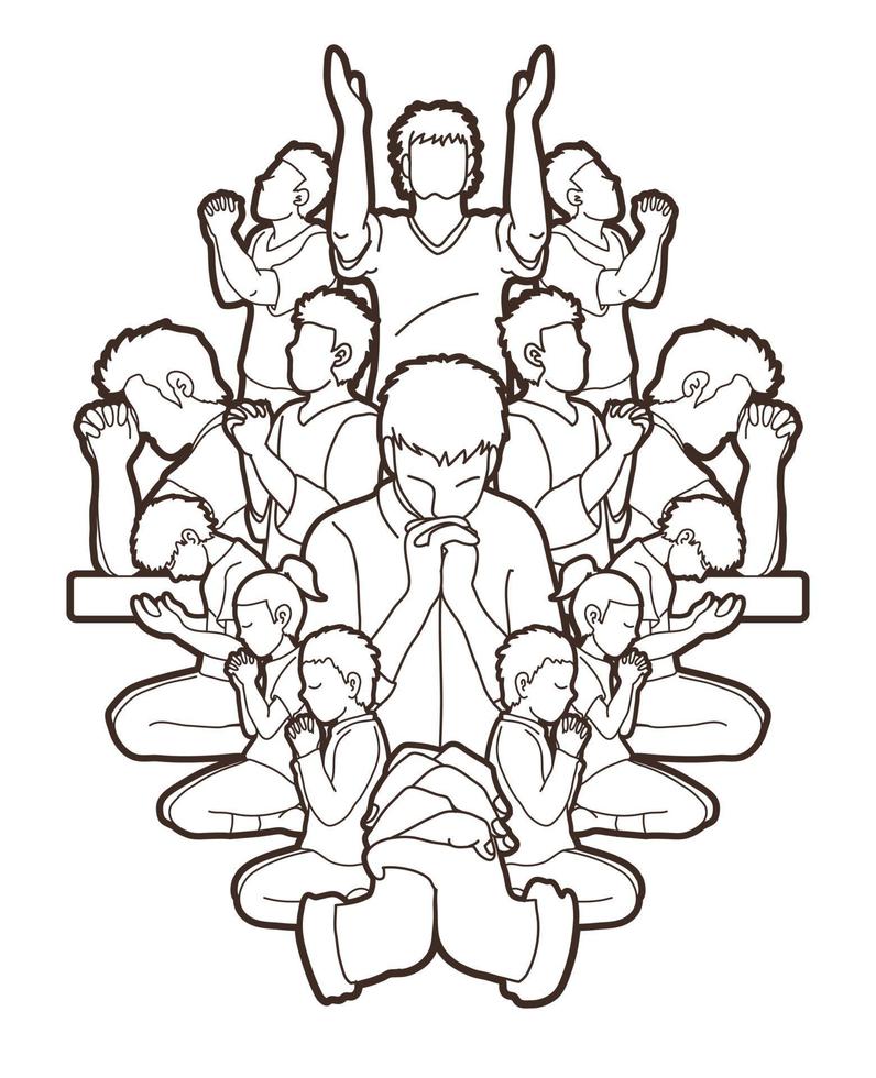 Group of Prayers Outline vector