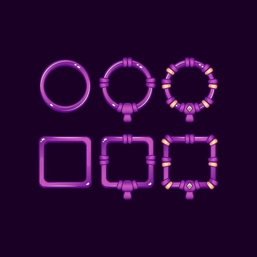 set of game ui purple jelly frame with grade for gui asset elements vector