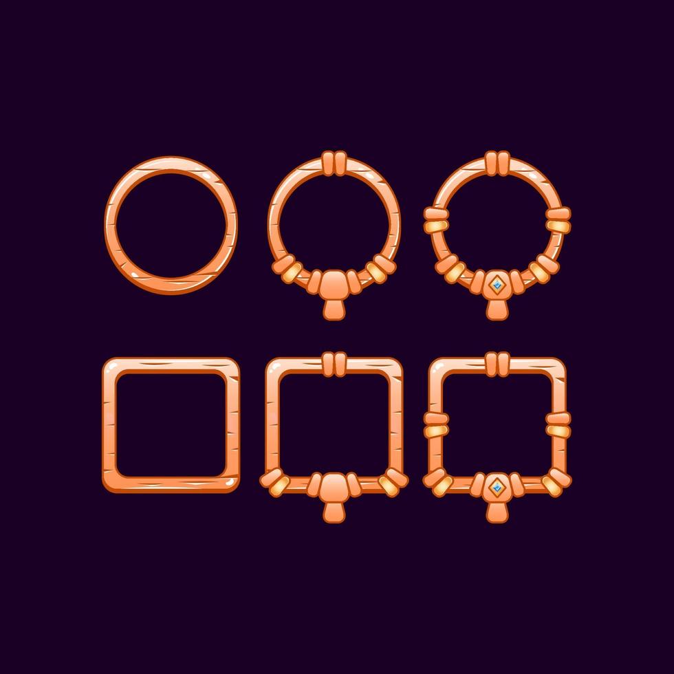 set of game ui wooden frame with grade for gui asset elements vector