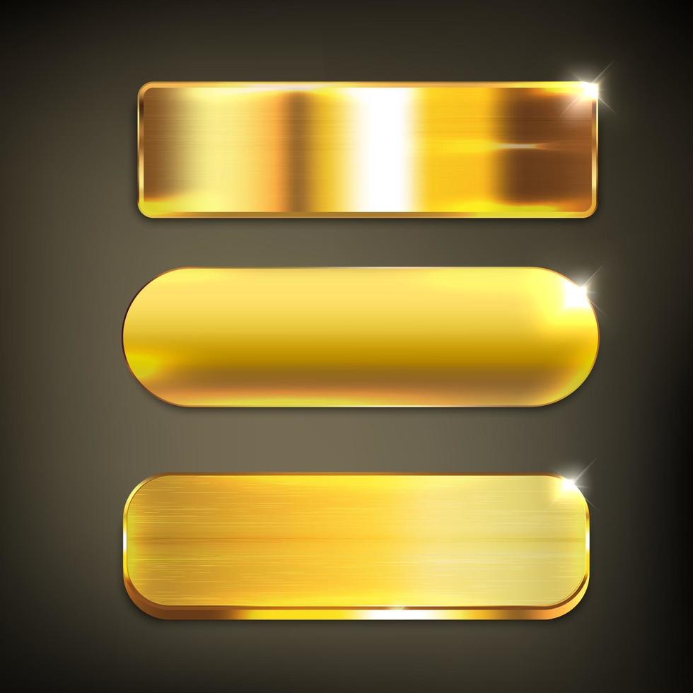 conjunto de botones de metal dorado brillante vector