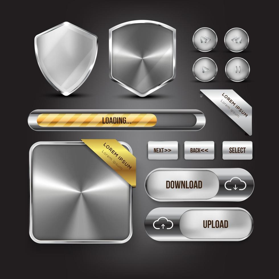 Silver button web set vector