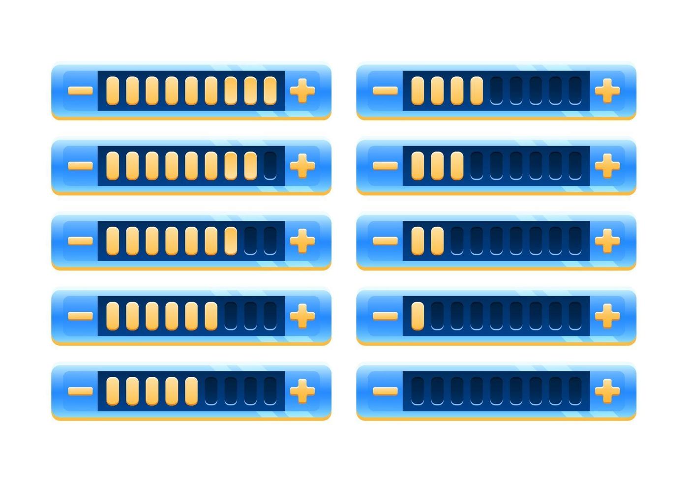 set of fantasy glossy game ui progress bar panel with increase and decrease button for gui asset elements vector illustration
