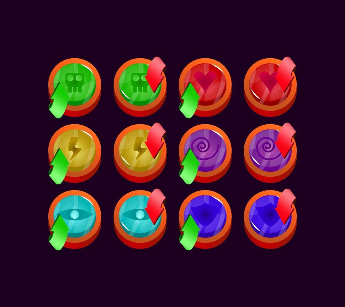 set of game ui glossy rounded jelly magic power up icon for gui asset elements vector illustration