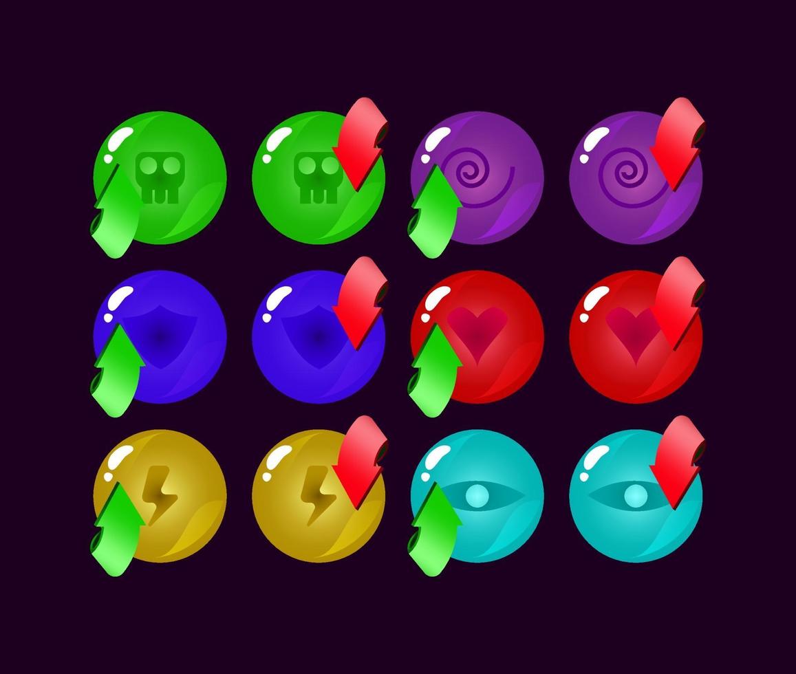 set of game ui rounded colorful jelly magic power up icon for gui asset elements vector illustration
