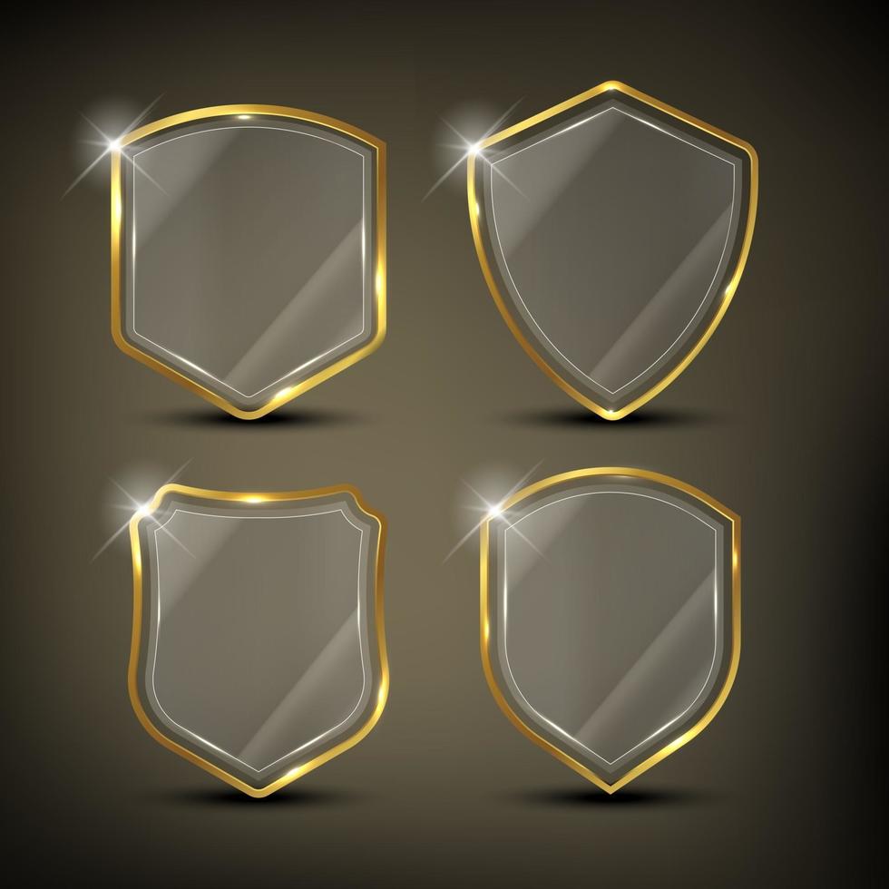 escudos brillantes con borde dorado vector