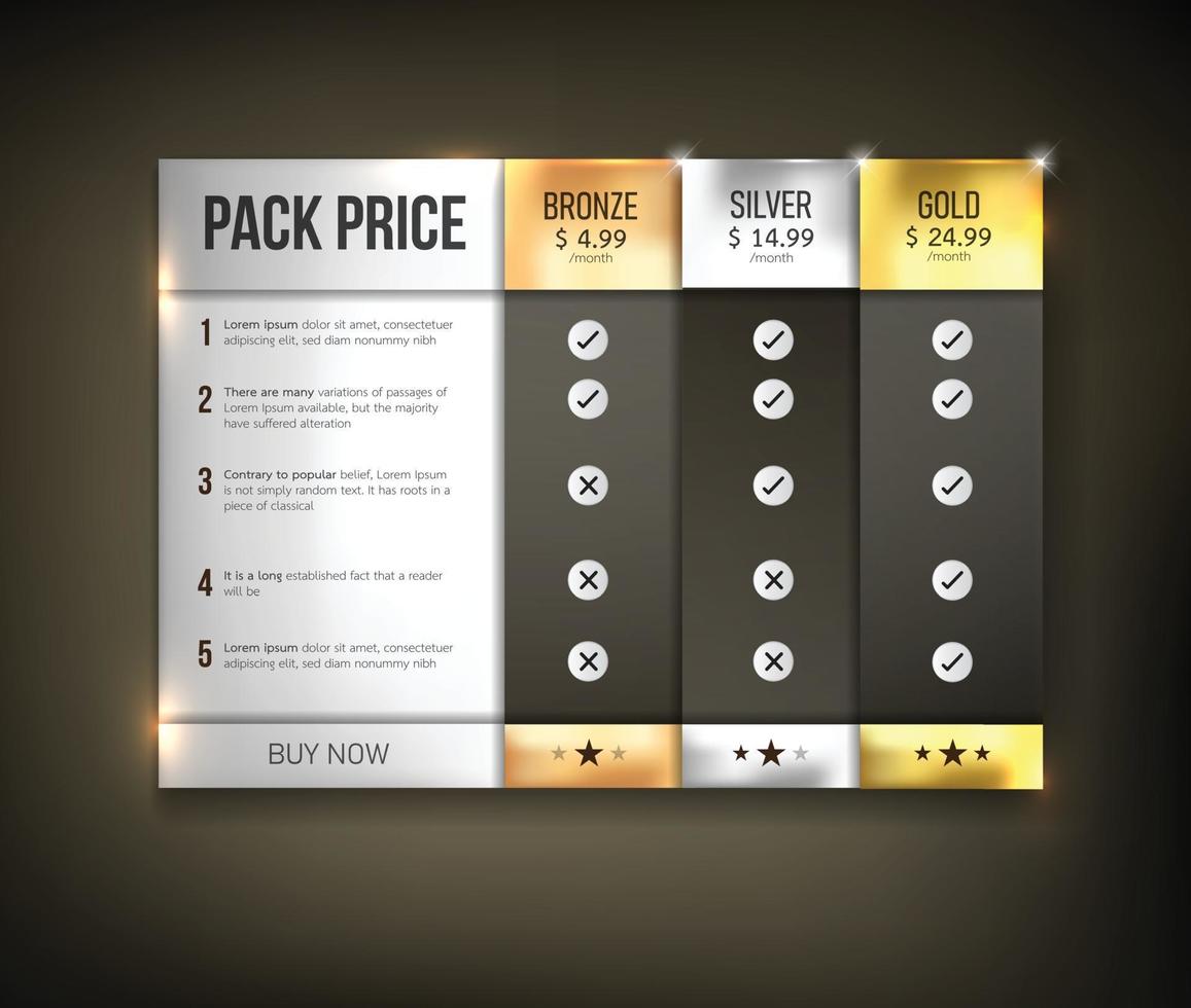 Web price table pack vector