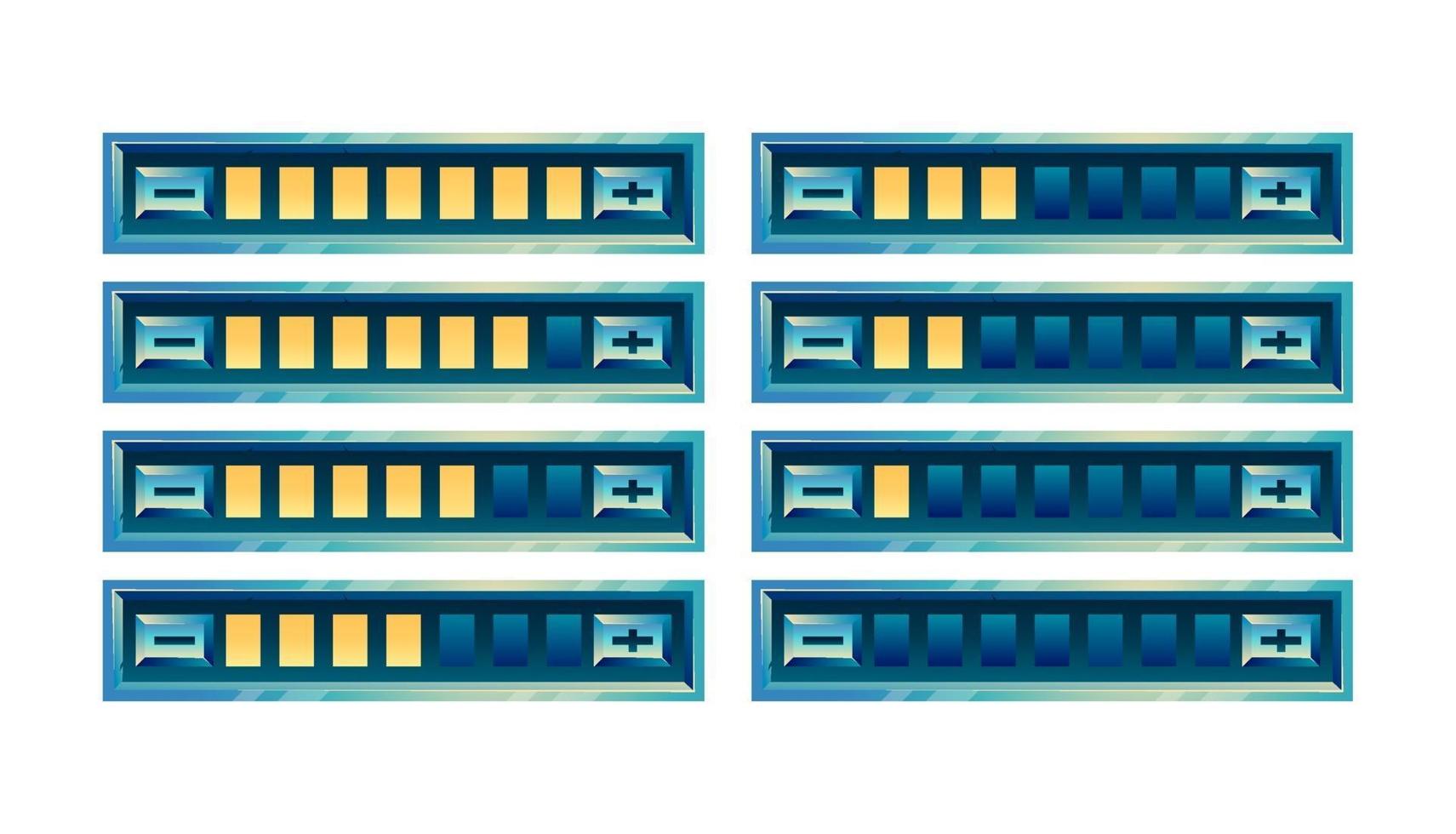 set of fantasy glossy game ui progress bar panel with increase and decrease button for gui asset elements vector illustration