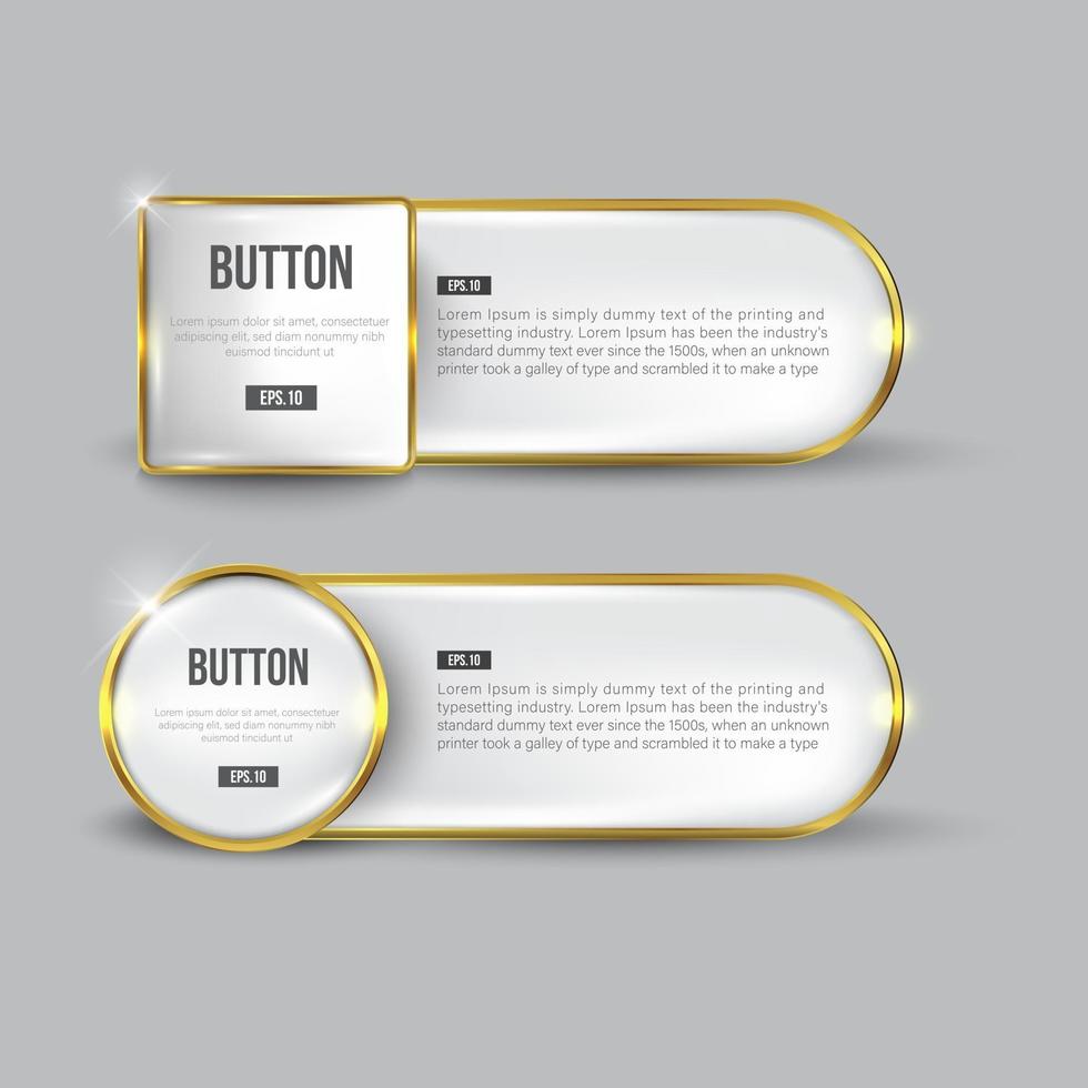 Glossy white and gold web Button set vector