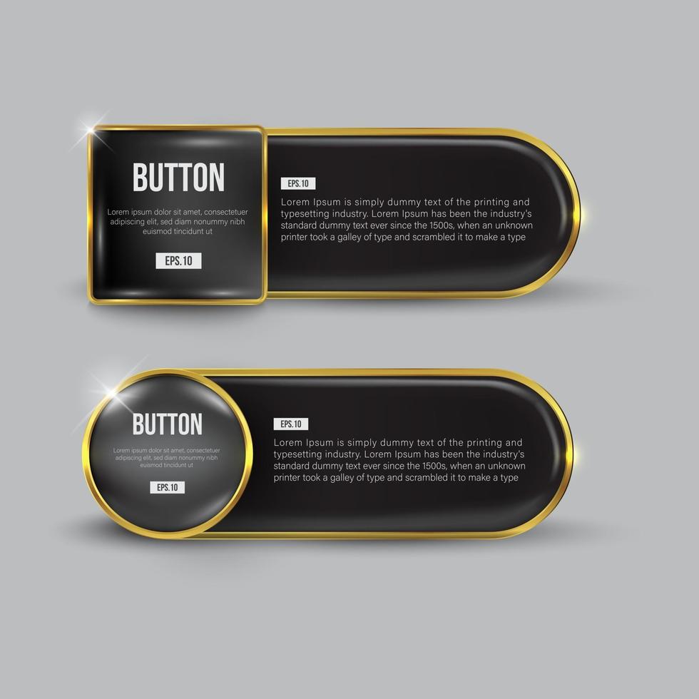 Glossy black and gold web Button set vector