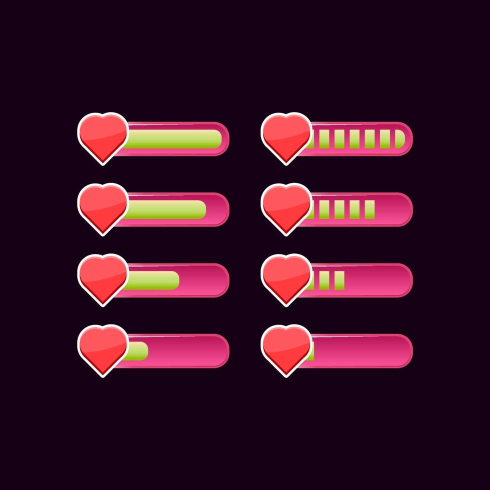 conjunto de barra de progreso de salud de ui de juego rosa casual vector