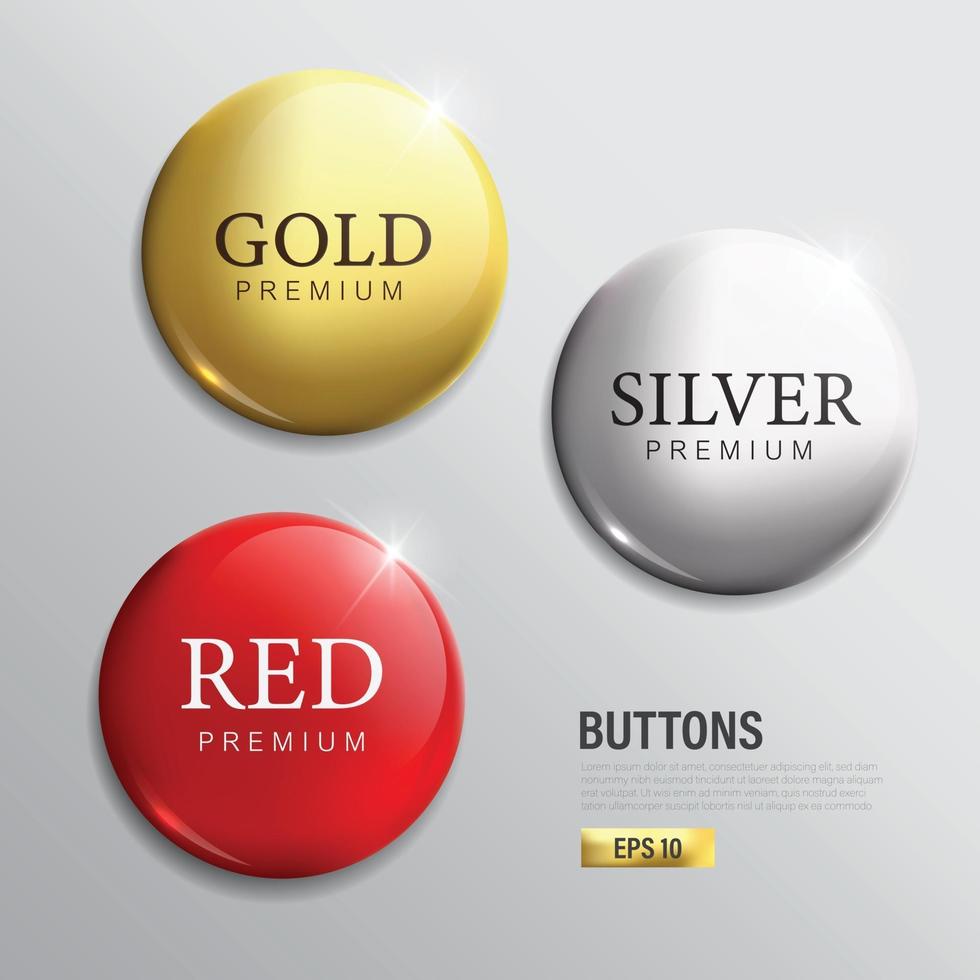 Botón circular moderno en oro plateado y rojo. vector
