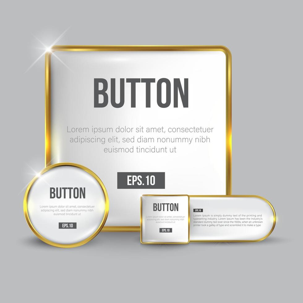 conjunto de botones web brillante blanco y dorado vector