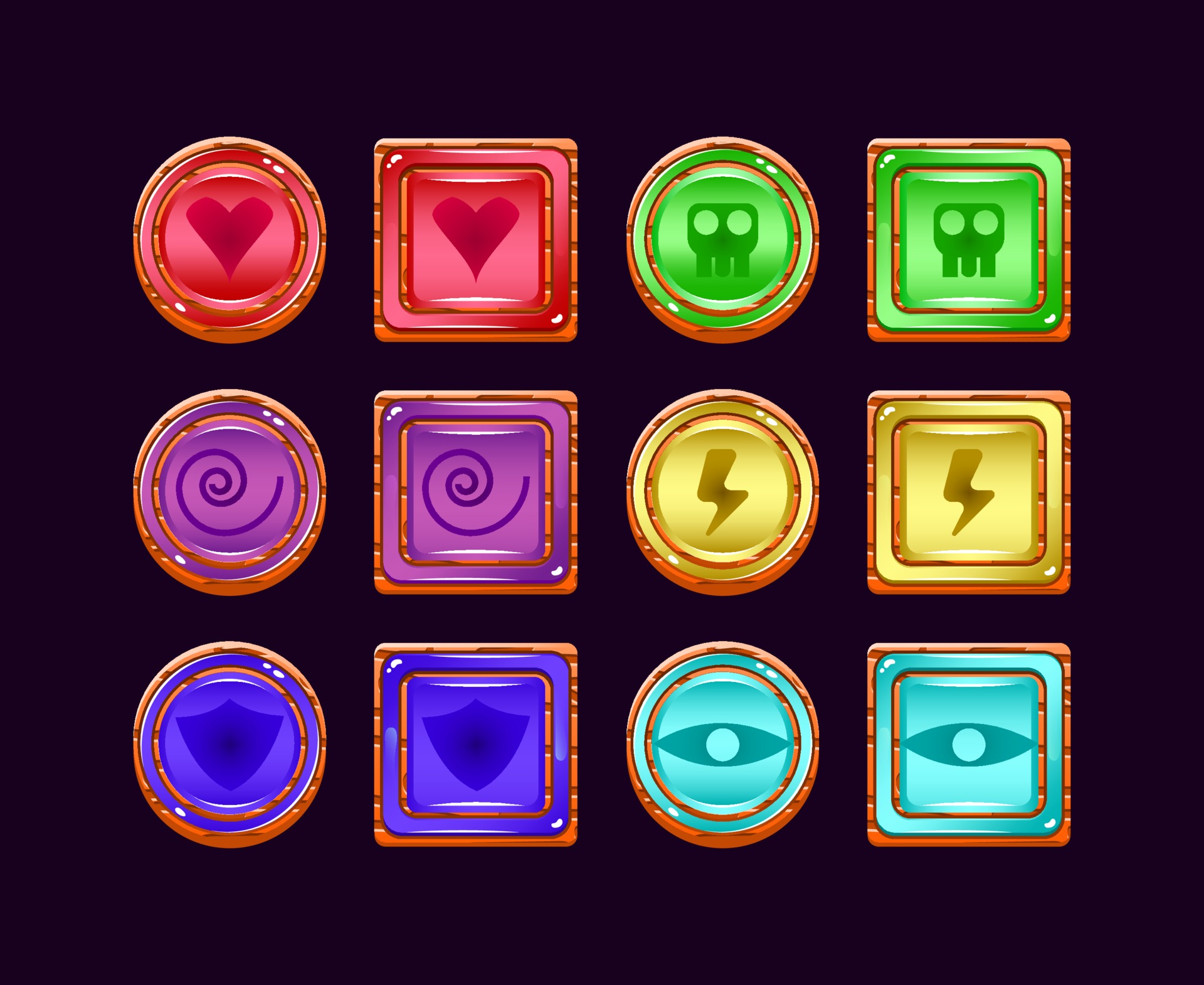 set of funny game ui wooden jelly magic power up icon for gui