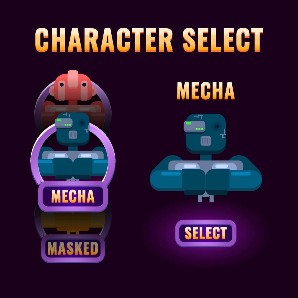 fantasy Game ui character selection pop up for 2d gui interface vector illustration