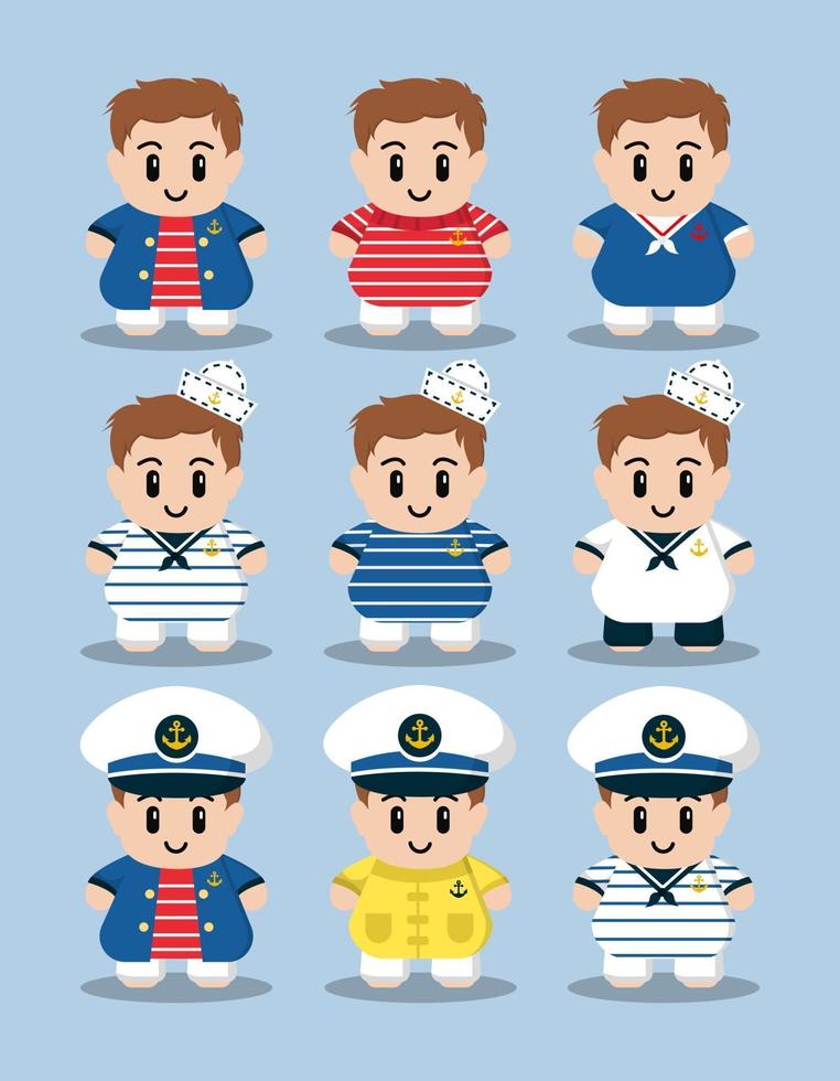 conjunto de personajes de dibujos animados lindo marinero vector