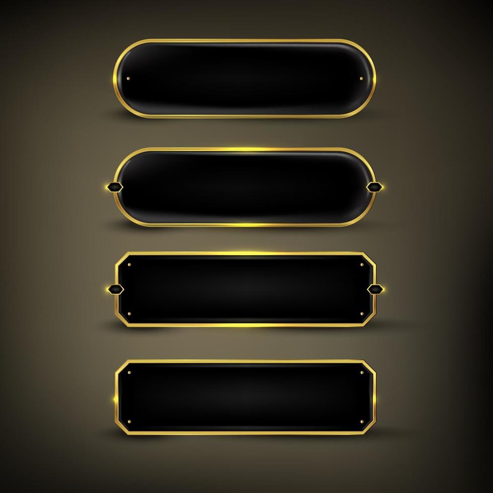 conjunto de botones negro y dorado brillante vector