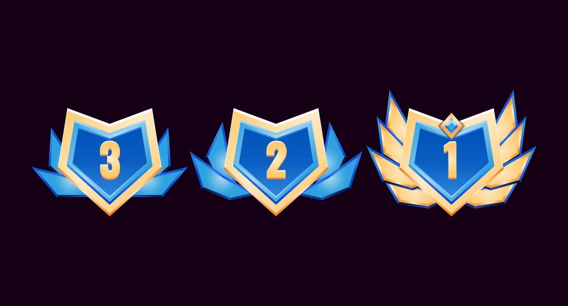 game ui glossy golden diamond rank badge medals with wings vector