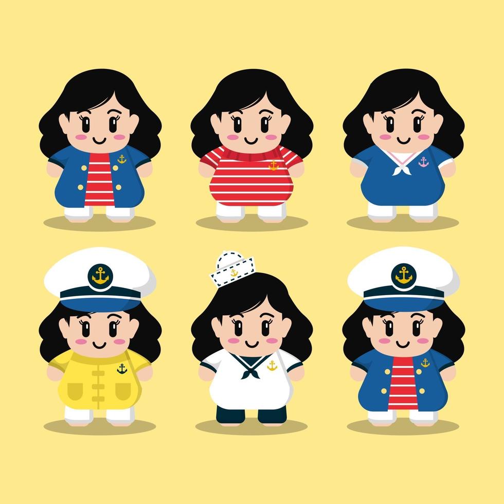 Cute Sailor Cartoon Character Set vector