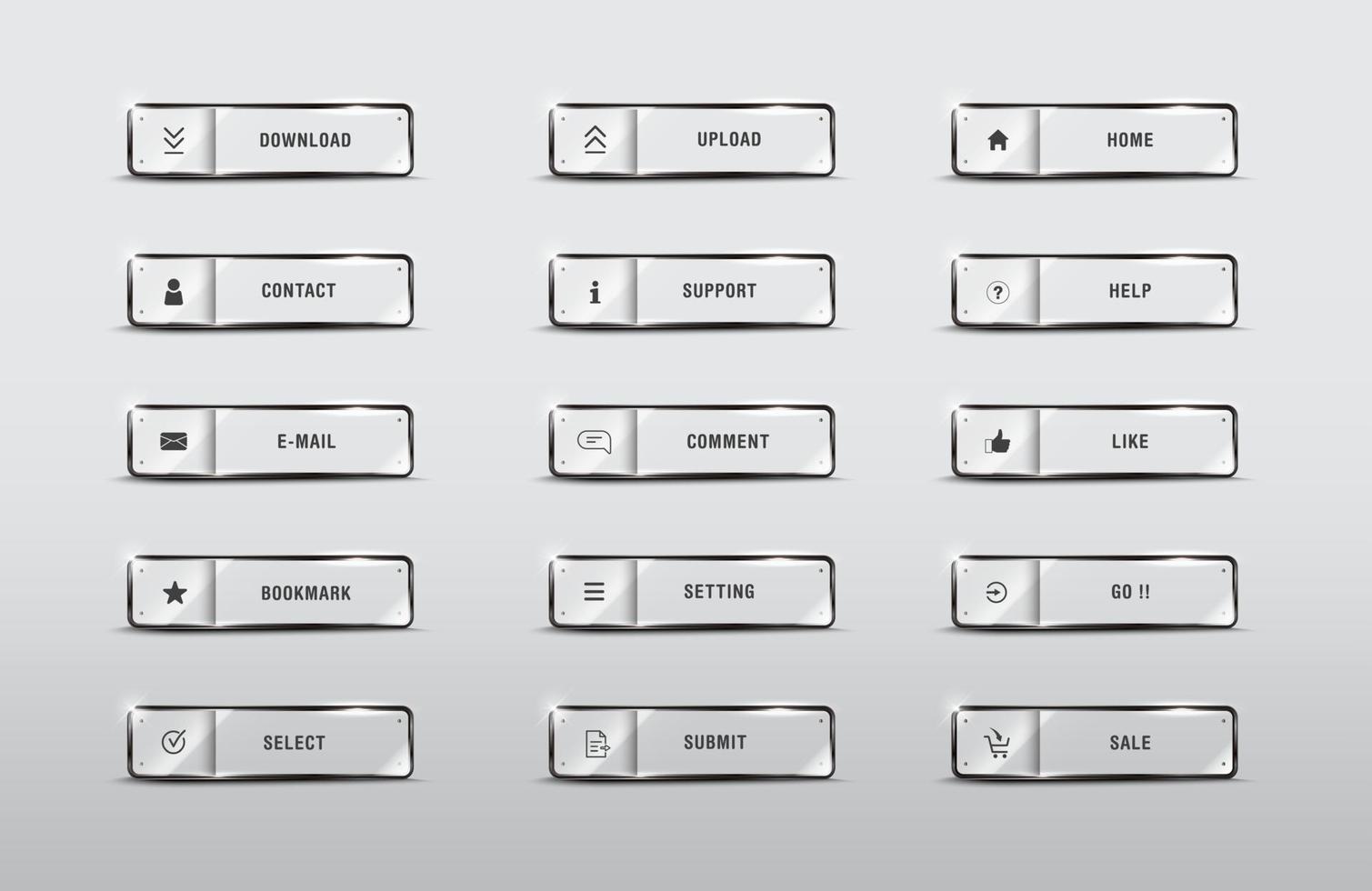 Element buttons web set rectangle glossy icons vector