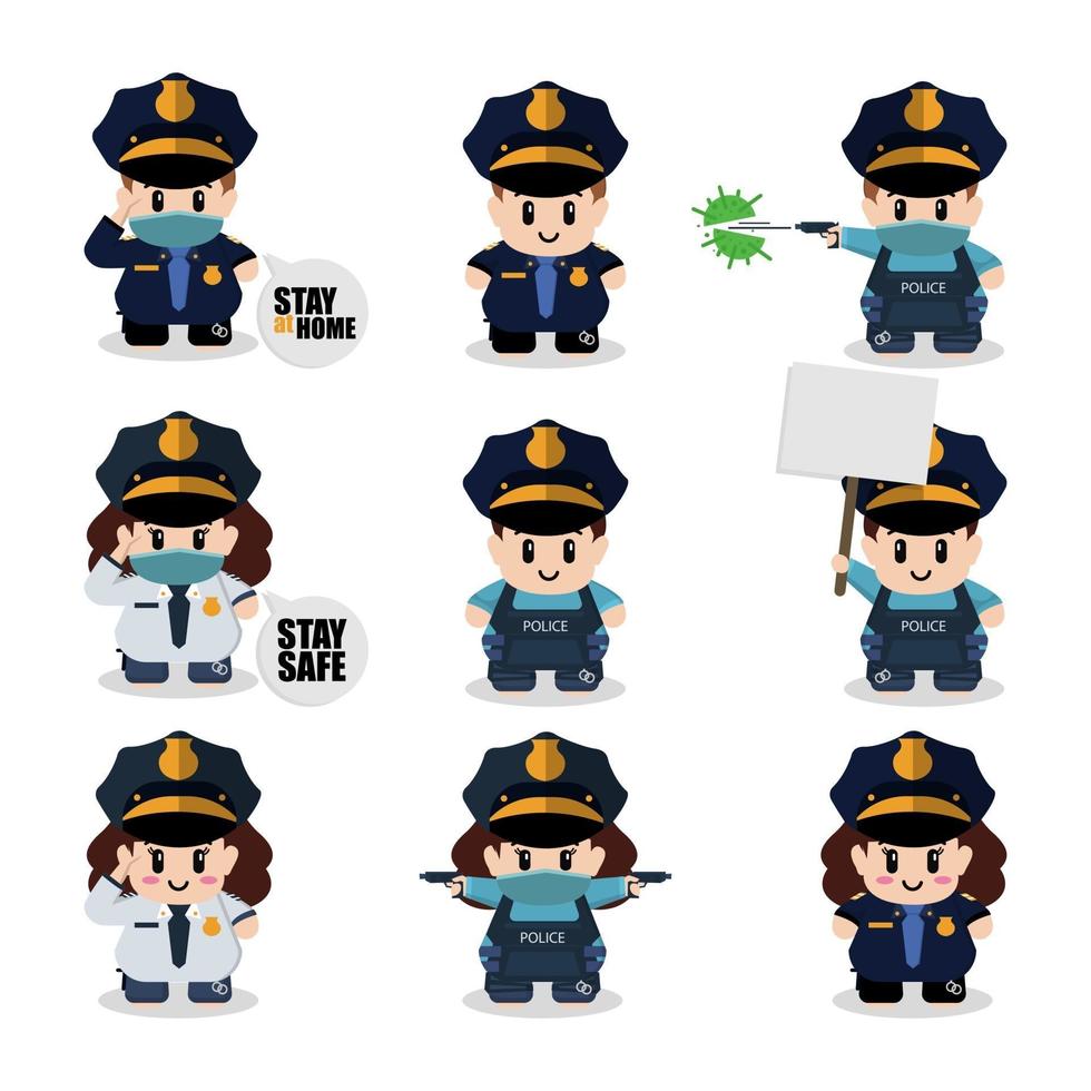 Cute Cop Cartoon Character Set vector