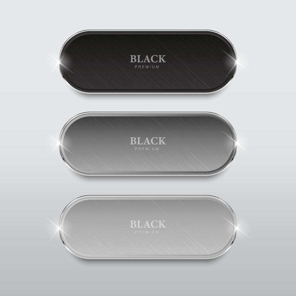 Black and gray button set of rounded buttons vector