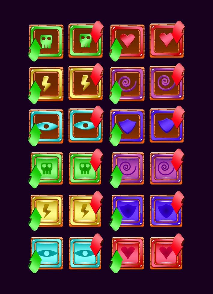 set of game ui wooden jelly magic power up icon for gui asset elements vector illustrationset of game ui wooden jelly magic power up icon for gui asset elements vector illustration