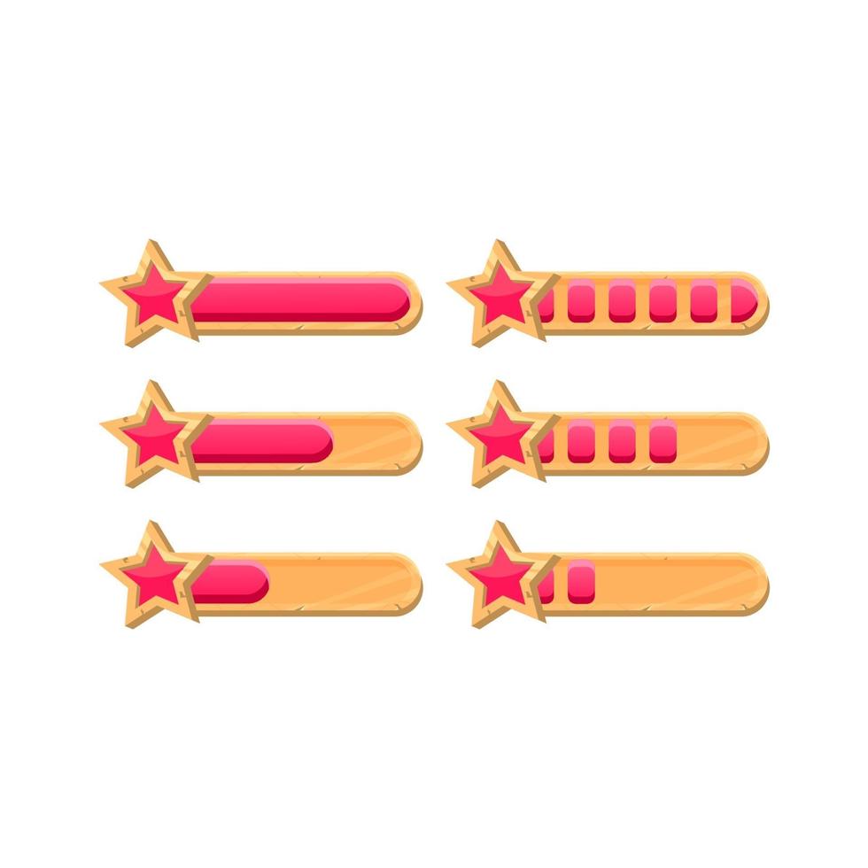 set of funny wooden game ui star progress bar with 2 different style for gui asset elements vector