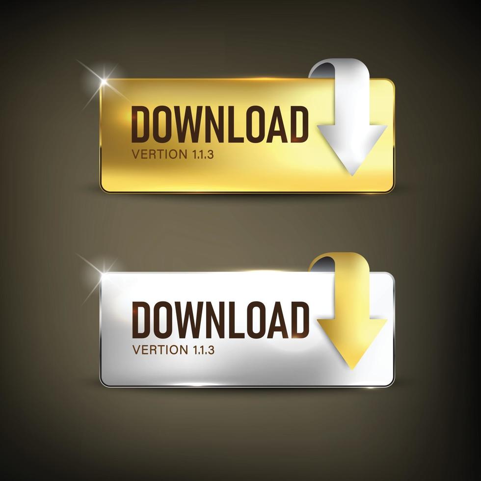 Download button set in gold and silver vector