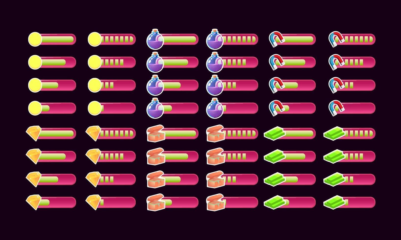 set of casual pink game ui progress bar vector